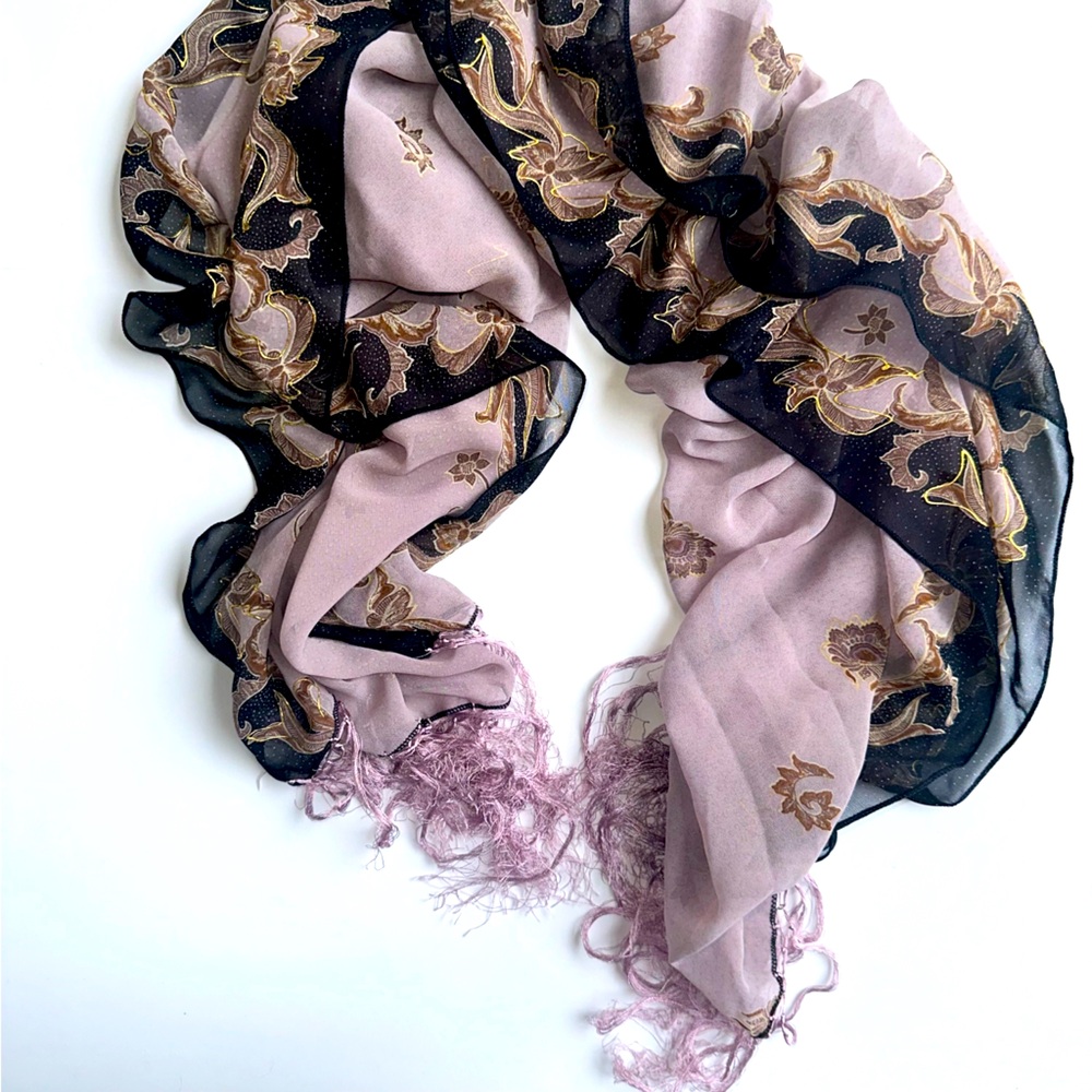Elegant Black and Lavender Floral Scarf